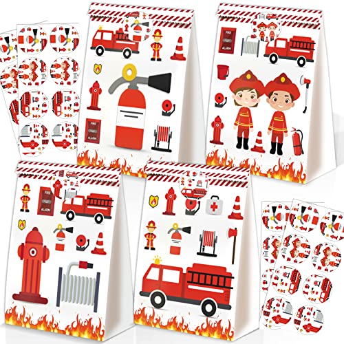 24pcs Firetruck Goodie Bags Fire Truck Birthday Party Supplies Firefighter Party Supplies Firetruck Birthday Decorations - style: firetruck