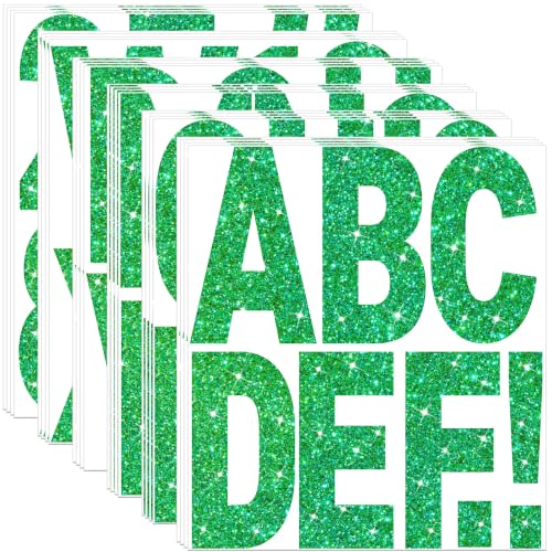 196 Pcs 24 Sheets Large Letter Stickers Glitter Big Font Alphabet Number Self Adhesive Vinyl Stick on Letters Sticker for Mailbox Crafts Poster Bulletin Boards Classroom Home Decor (Green, 6 Inch) - color: Green, size: 6 Inch