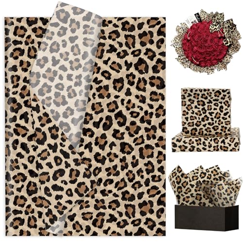 60 Sheets Leopard Print Tissue Paper Gift Wrapping Paper, 14 x 20 Inch | Cheetah, Floral Bouquet DIY Art Crafts Tissue, for Wedding Birthday Holiday Party - color: Leopard Print (Brown, Black, etc.)