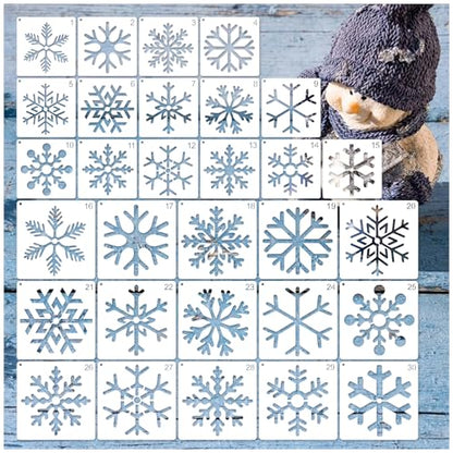 30 Pieces Christmas Snowflake Stencil Reusable Plastic Drawing Painting Stencil Winter Holiday Templates Stencils for Crafts Window Glass Wall Cookies (30 Snowflakes) - style: 30 snowflakes