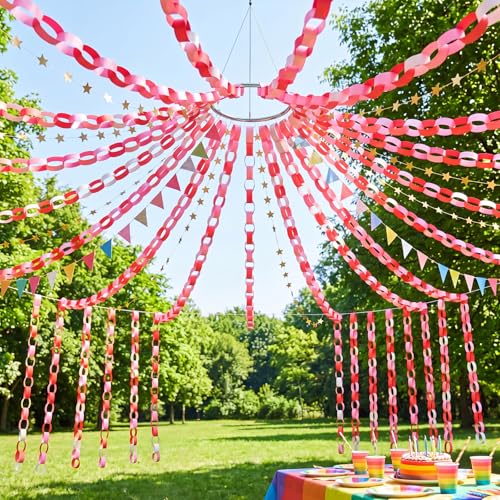 Lincia 600 Sheet Paper Chain Garland Strips 1x8 Inch with Double Sided Tape, DIY Construction Paper Chains for Birthday Wedding Holiday Party Decorations, Crafts Supplies (Pink Gradient) - color: Pink Gradient