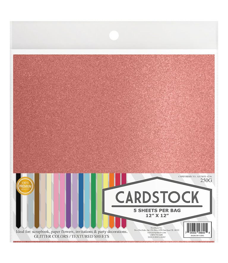 Glitter Crafting Cardstock, 22 Color Choices, 250g. 12" x 12" Inch, 5 Premium Sheets (Old Rose) - color: Old Rose
