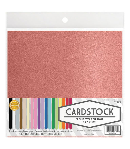 Glitter Crafting Cardstock, 22 Color Choices, 250g. 12" x 12" Inch, 5 Premium Sheets (Old Rose) - color: Old Rose
