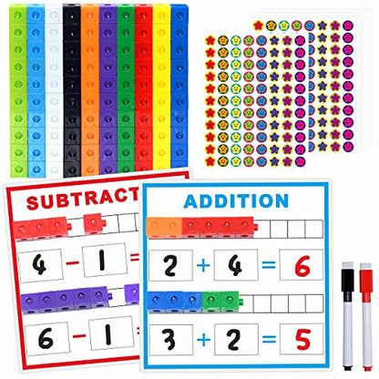 SpriteGru Math Linking Cubes, Math Cubes Manipulatives with Activity Cards Linking Cube Math Counters for Kids Kindergarten Learning Activities - style: addition & subtraction