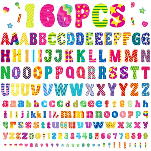 166 Pcs Letters Stickers 4 Inch, Bulletin Board Letters Self-Adhesive Vinyl Colorful Alphabet Number Sticker Letters for Poster Board Letters Classroom, Party Decor, Chalkboard Display & DIY Crafts