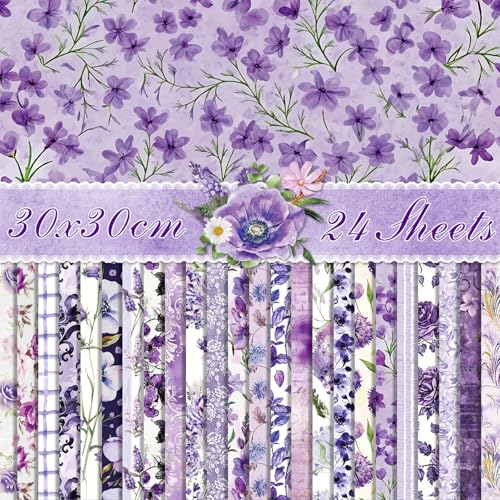 Purple Scrapbook Paper Vintage Flower Pattern Papers Pad 12×12,24 Sheets Double-Sided Spring Bobo Floral Scrapbooking CardStock Paper Pad for Mother's Day Holiday Cardmaking DIY Origami Papers. - color: WW213