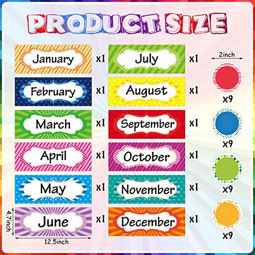 Zonon 48 Pcs Months of The Year Bulletin Board Set 12 Classroom Holiday Monthly Headliners with 36 Confetti Cutouts Seasonal Monthly Bulletin Board Borders Decoration for Classroom(Simple Style) - style: Simple Style