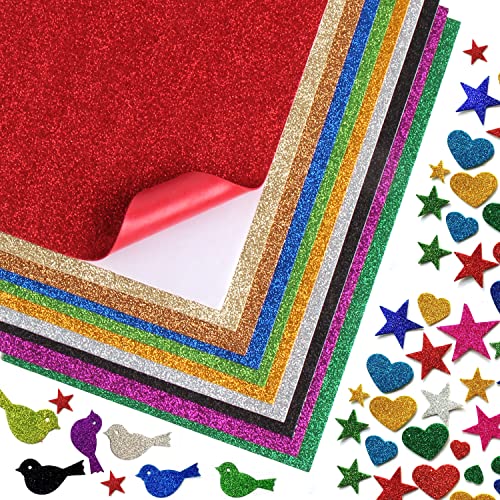 LOMIMOS 10 PCS Self Adhesive EVA Foam Paper Sheets,Colorful Glitter Paper for Handicraft Arts and Crafts DIY Project Classroom(8x12 in) - color: Adhesive Glitter