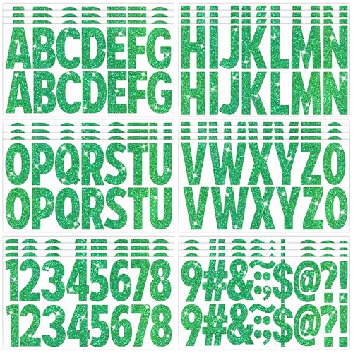 376 Pcs 24 Sheets Large Letter Stickers Glitter Big Font Alphabet Number Self Adhesive Vinyl Stick on Letters Sticker for Mailbox Crafts Poster Bulletin Boards Classroom Home Decor (Green, 2.5 Inch) - color: Green, size: 2.5 Inch