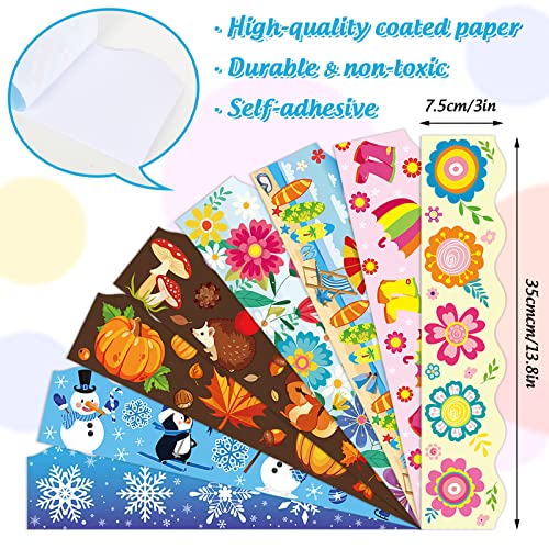 Whaline 82Ft Seasonal Bulletin Board Borders 8 Designs Scalloped Border Trim Teachers Classroom Blackboard Decor for Spring Summer Autumn Winter School Office Party Decoration, 72 Pcs