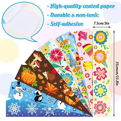 Whaline 82Ft Seasonal Bulletin Board Borders 8 Designs Scalloped Border Trim Teachers Classroom Blackboard Decor for Spring Summer Autumn Winter School Office Party Decoration, 72 Pcs