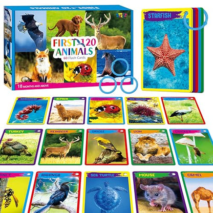 My First 120 Animals, 60PCS Realistic Zoo Animal Cards Farm/Wild/Marine Animals/Insects/Birds Flashcards Montessori & Science Educational Toys Preschool Learning for Homeschool Preschool Toddler Kids - style: Animal Cards