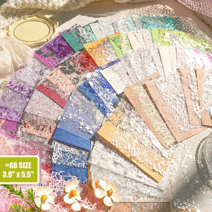 Aromoty 128 sheets Textured Scrapbook Paper&Gold Foil Mesh Fabric set-Mulberry Special Paper 8 Pack Mix for Scrapbooking Junk Journaling Supplies Card Craft Planner DIY Materials Collage,3.9x5.5 Inch