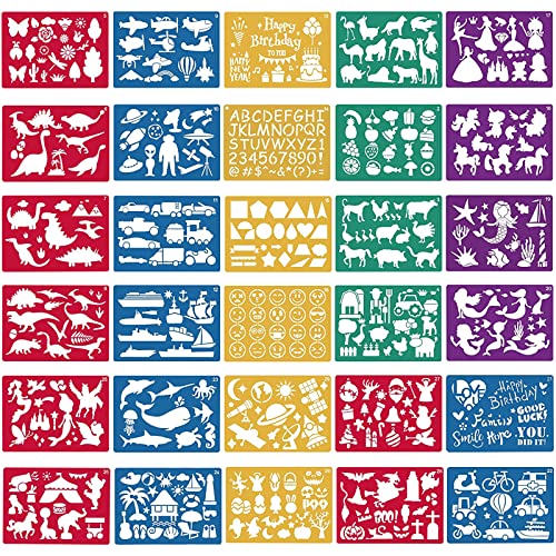 30 Pieces Drawing Stencils Set for Kids, Plastic Drawing Painting Stencil Templates for Kids Crafts School Art Projects, Journal Stencil with 400+ Images - color: Multi 30PCS
