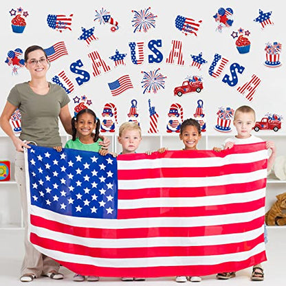 Whaline 4th of July Cut-Outs Patriotic USA Red Blue White Star Stripe Gnome Cut Outs 250th Anniversary Party Paper Cut-Outs for Independence Day Classroom Bulletin Board Decor, 48Pcs