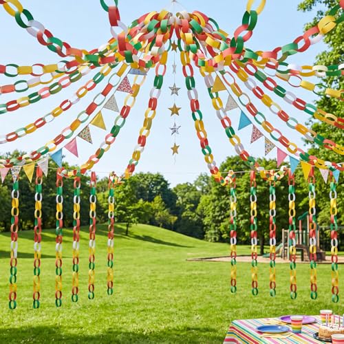 Lincia 600 Sheet Paper Chain Garland Strips 1x8 Inch with Double Sided Tape, DIY Construction Paper Chains for Birthday Wedding Holiday Party Decorations, Crafts Supplies (Primary Colors) - color: Primary Colors