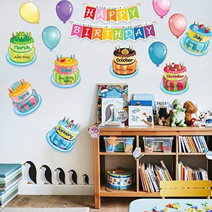 Outus 20 Pcs Happy Birthday Bulletin Board Set Birthday Chart Classroom Wall Decoration Cutouts B-Day Calendar Poster for School Class Bulletin Board Teaching Supply(Bright Style) - style: Bright Style