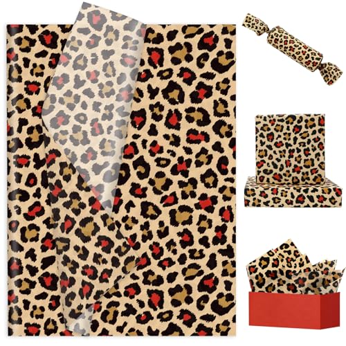 60 Sheets Leopard Print Tissue Paper Red Floral Bouquet DIY Art Crafts Tissue Brown Safari Animal Gift Wrapping Paper for Home Classroom Office Party DIY Crafts Supplies, 14 x 20 Inch - color: Red