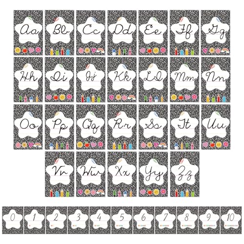 Gilprop Composition Book Bulletin Board Alphabet Letters, 37 Pcs Cursive Abc Alphabet Poster Classroom Decor Set Preschool Kindergarten Primary School Classroom Wall Decor Daycare Homeschool Supplies - style: Composition Book