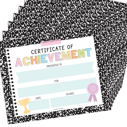 Classroom Award Certificates for Students -25 Certificate of Achievement Awards, Gold Star Certificate Paper, Preschool Graduation Certificates for Kids, Kindergarten Diploma, Star Student Honor Roll - style: Composition Notebook