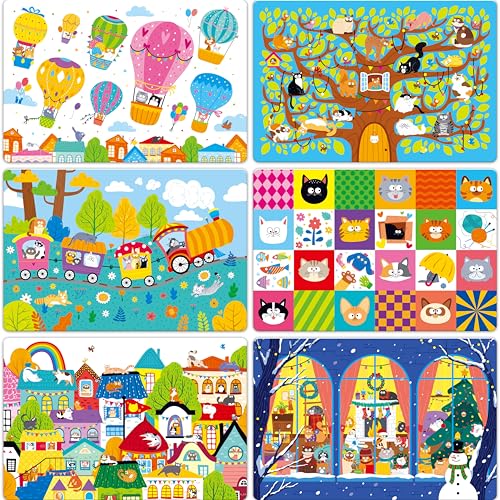 6 Pack Placemats for Kids, Non-Slip Washable Dining Mats, Reusable Cat-Themed Table Mats for Home, Kindergarten, Classroom, Nursery - style: Cat