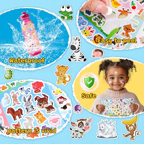 Sinceroduct Stickers for Kids Bulk, 64 Sheets 1800+ Animal Sticker Sheets, Cute Sticker Pack for Toddlers, Classroom Reward Stickers, Party Favors, Scrapbooking, Water Bottle Stickers - color: Animal-01