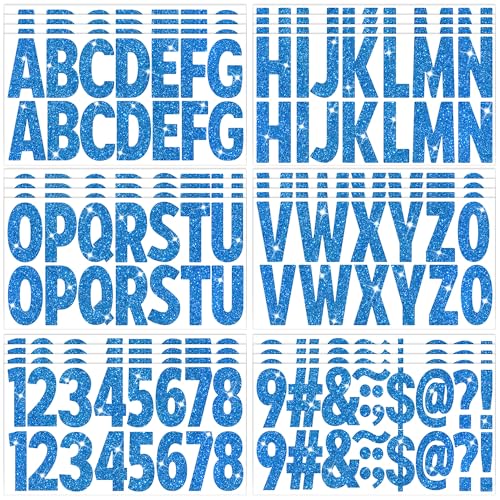 376 Pcs 24 Sheets Large Letter Stickers Glitter Big Font Alphabet Number Self Adhesive Vinyl Stick on Letters Sticker for Mailbox Crafts Poster Bulletin Boards Classroom Home Decor (Blue, 2.5 Inch) - color: Blue, size: 2.5 Inch