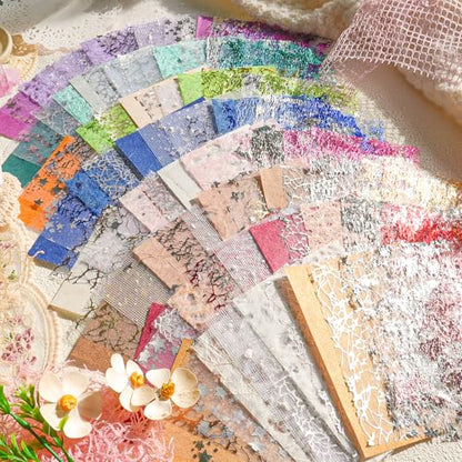 Aromoty 128 sheets Textured Scrapbook Paper&Gold Foil Mesh Fabric set-Mulberry Special Paper 8 Pack Mix for Scrapbooking Junk Journaling Supplies Card Craft Planner DIY Materials Collage,3.9x5.5 Inch