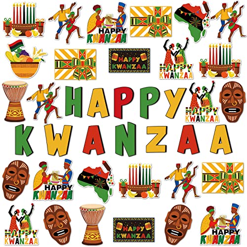 68 Pcs Kwanzaa Classroom Bulletin Border Decoration - Happy Kwanzaa Cutouts, Traditional African Giant Drum Mask Flag Map, Giant Candlestick Cutouts for School Chalkboard, Party Wall - color: Drum