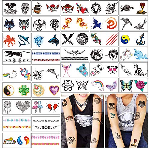 Yazhiji 36 Sheets Temporary Tattoos for Kids Boys Girls Adults Great Party Favors and Decorations - color: Black