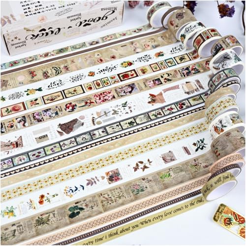 Washi Tape Set, 20 Rolls Time Imprint Theme, Washi Tape for Journaling, Decorative Tape for Scrapbooking, Junk Journal Supplies - style: 20 Rolls Time Imprint Washi Tape Set