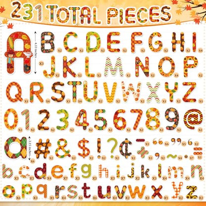 Faccito 231 Pcs Thanksgiving Letters Cutouts for Bulletin Board Decorations Fall Thanksgiving Letter Classroom Bulletin Board Set 4.3" 3.2" Turkey Alphabet Number Punctuation Accent School Decor - style: Fall Thanksgiving