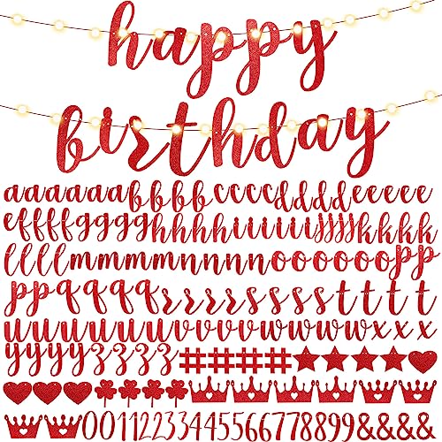 TaoBary 167 Pcs DIY Banner Kit Happy Birthday Glitter Banner Customizable Glitter Make Your Own Kit 162 Letters Symbols and Numbers 3 Rope for Birthday Halloween Wedding Christmas(Red) - color: Red