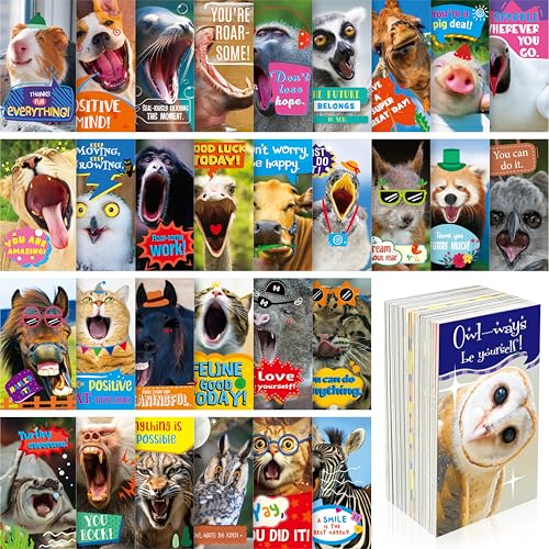 Gethelud 200 PCS Fun Animal Motivational Cards, 60 Designs Encouragement Inspirational Cards Funny Note Card, Positive Affirmation Card for Students Adults Kids (2” x 3.5”) - style: Animal Motivational Cards