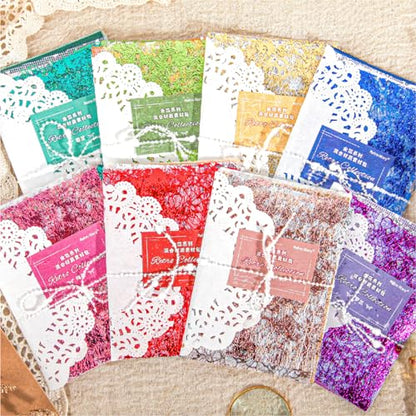 Aromoty 128 sheets Textured Scrapbook Paper&Gold Foil Mesh Fabric set-Mulberry Special Paper 8 Pack Mix for Scrapbooking Junk Journaling Supplies Card Craft Planner DIY Materials Collage,3.9x5.5 Inch