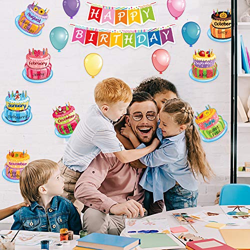 Outus 20 Pcs Happy Birthday Bulletin Board Set Birthday Chart Classroom Wall Decoration Cutouts B-Day Calendar Poster for School Class Bulletin Board Teaching Supply(Bright Style) - style: Bright Style