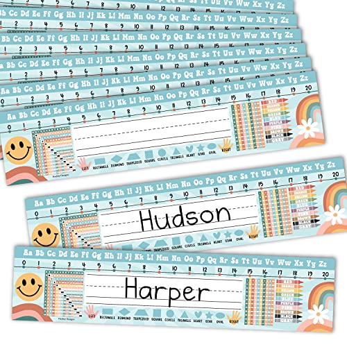 Hadley Designs Desk Name Tags for Classroom –25 Student Name Tags for Desks, 13x3 Name Plates for Classroom Decor, Teacher Supplies, Colorful Nametags, 1st-3rd Grade Kindergarten Preschool Must Haves - color: Retro Colorful