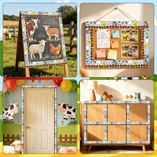 BeYumi Farm Animals Border Trim - 65ft Back to School Farm Animals Straight Rolled Border Trim Cute Cartoon Animal Bulletin Board Set School Classroom Office Farmhouse Chalkboard Party Holiday Decor - style: Farm Animal