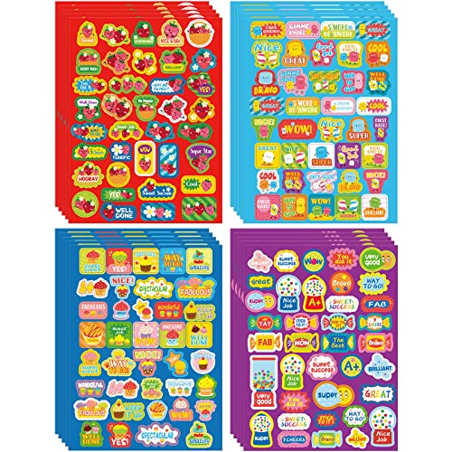 Eersida 750 Pcs Scented Smelly Reward Stickers for Kids Classroom, Motivational Scratch Dessert and Fruit Stickers for Teachers School Classroom Supplies Students Awards(Dessert Scents,Classic Style) - style: Classic