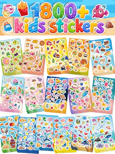 Sinceroduct Stickers for Kids, 1800+ PCS 64 Sheets Ocean Animal Food Stickers, Waterproof Sea Life Stickers for Toddlers, Teachers, Scrapbooking, Party Favors, Goodie Bags, Reward Charts - color: Sea Animal Food-8