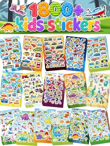 Sinceroduct Stickers for Kids, 1800+ PCS 64 Sheets Dinosaur Transportation Stickers, Waterproof Stickers for Toddlers, Teachers, Scrapbooking, Party Favors, Goodie Bags, Reward Charts - color: Dinosaur Vehicles-8