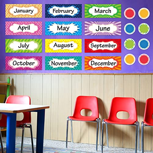 Zonon 48 Pcs Months of The Year Bulletin Board Set 12 Classroom Holiday Monthly Headliners with 36 Confetti Cutouts Seasonal Monthly Bulletin Board Borders Decoration for Classroom(Simple Style) - style: Simple Style