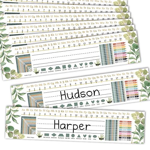 Hadley Designs Desk Name Tags for Classroom –25 Student Name Tags for Desks, 13x3 Name Plates for Classroom Decor, Teacher Supplies, Greenery Nametags, 1st-3rd Grade Kindergarten Preschool Must Haves - color: Geo Greenery