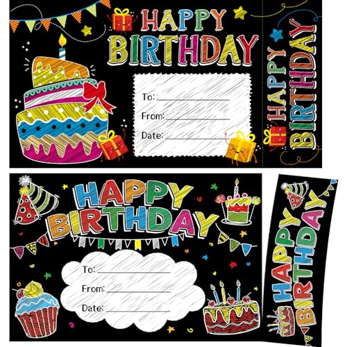 Fancy Land Chalkboard Happy Birthday Certificates with Bookmarks 32 Pcs Classroom School Student Supply