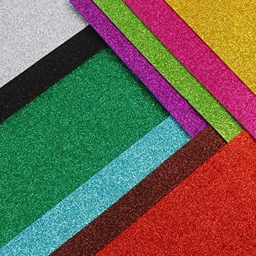 LOMIMOS 10 Pcs Glitter EVA Foam Paper Sheets,Thick Self-Adhesive Sparkle EVA Paper Stickers for Handicraft Arts Crafts DIY Projects Classroom Parties(8x12 IN) - color: Glitter