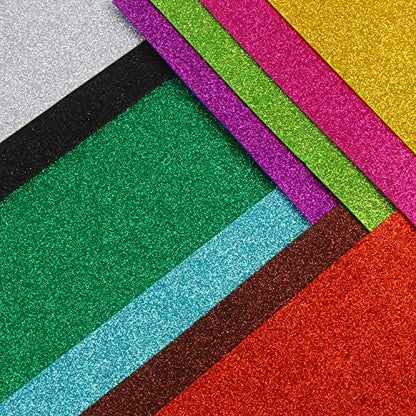 LOMIMOS 10 Pcs Glitter EVA Foam Paper Sheets,Thick Self-Adhesive Sparkle EVA Paper Stickers for Handicraft Arts Crafts DIY Projects Classroom Parties(8x12 IN) - color: Glitter