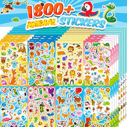 Sinceroduct Stickers for Kids Bulk, 64 Sheets 1800+ Animal Sticker Sheets, Cute Sticker Pack for Toddlers, Classroom Reward Stickers, Party Favors, Scrapbooking, Water Bottle Stickers - color: Animal-01