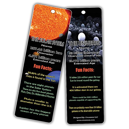 Creanoso Planets and Universe Fun Facts Bookmark Cards(12-Pack) - Solar System and Galaxy Learning Pack - Excellent Party Favors Teacher Classroom Reading Rewards and Incentive Gifts