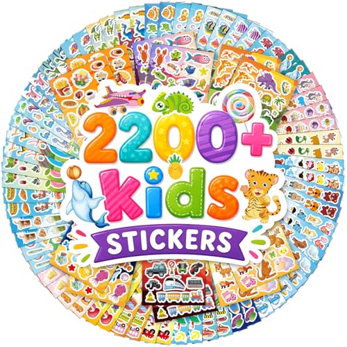 Sinceroduct Stickers for Kids, 2200+ PCS 80 Sheets Cute Dinosaur Animals Stickers, Waterproof Stickers for Toddlers, Teachers, Scrapbooking, Party Favors, Goodie Bags, Reward Charts - color: Mix-10