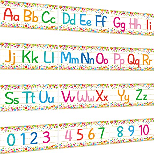 12 Pieces Alphabet Bulletin Board Strips Set Alphabet Line ABC Alphabet Banner & Number Border Posters for Preschool Kindergarten Classroom Playroom Bedroom (Confetti) - style: Confetti